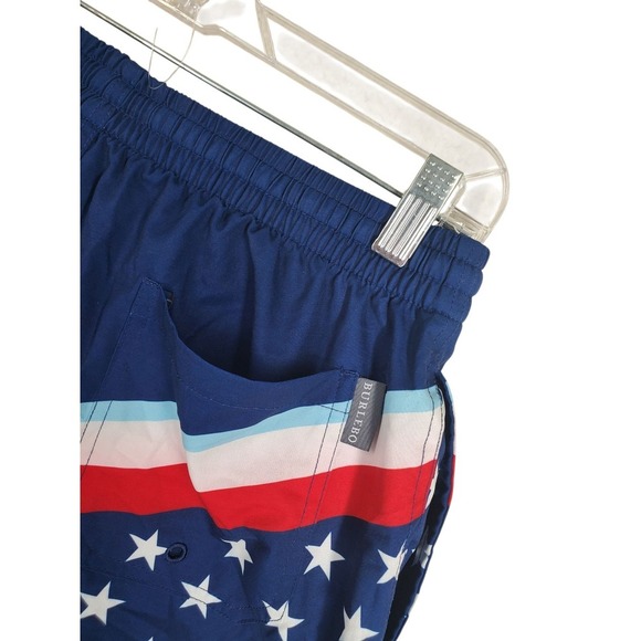 Burlebo Swim Trunks Shorts Mens M 28-32 x5.5 Blue Red White USA Flag Mesh Lined - Picture 5 of 9